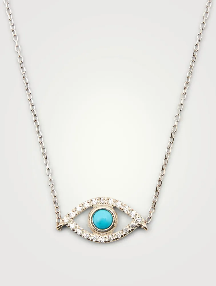 Classique Silver Evil Eye Necklace With White Sapphire And Turquoise