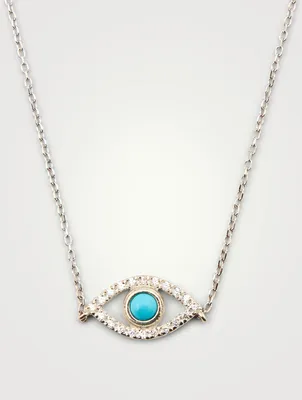 Classique Silver Evil Eye Necklace With White Sapphire And Turquoise