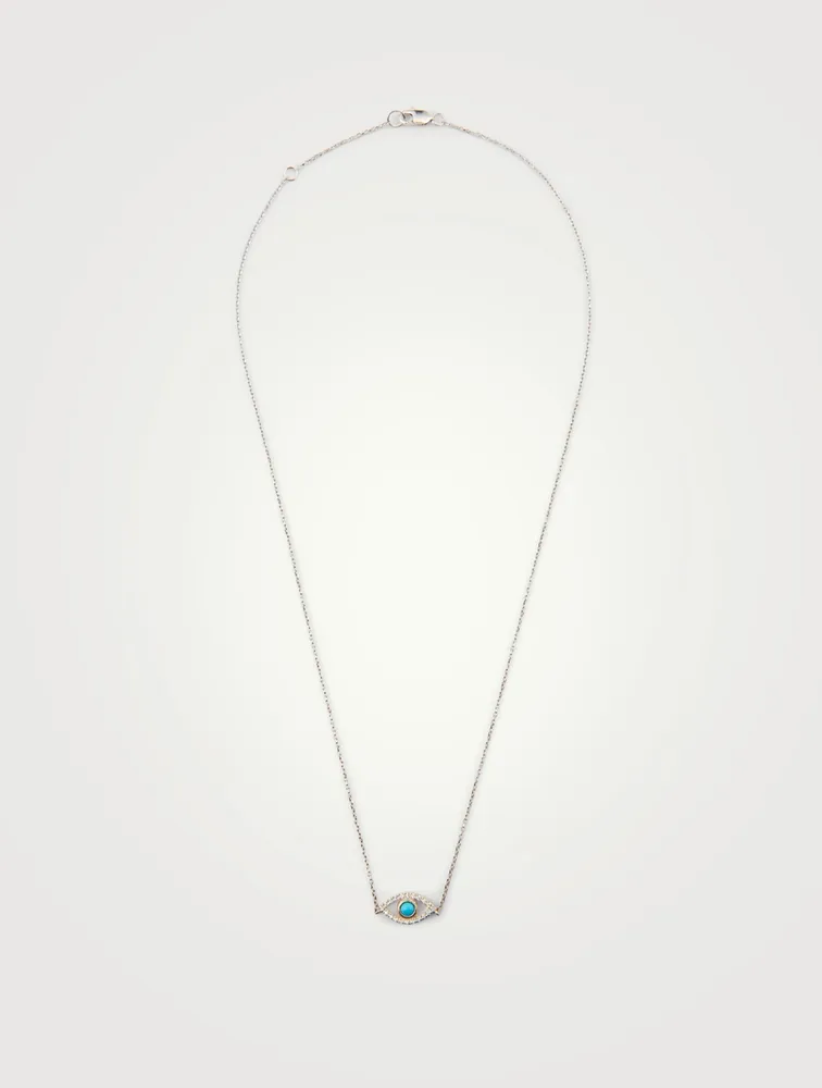 Classique Silver Evil Eye Necklace With White Sapphire And Turquoise