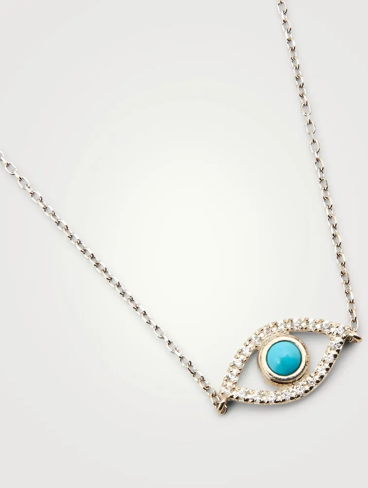 Classique Silver Evil Eye Necklace With White Sapphire And Turquoise