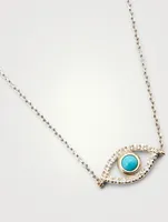 Classique Silver Evil Eye Necklace With White Sapphire And Turquoise