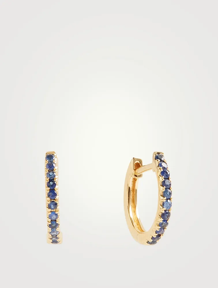 18K Gold Huggie Earrings With Blue Sapphires