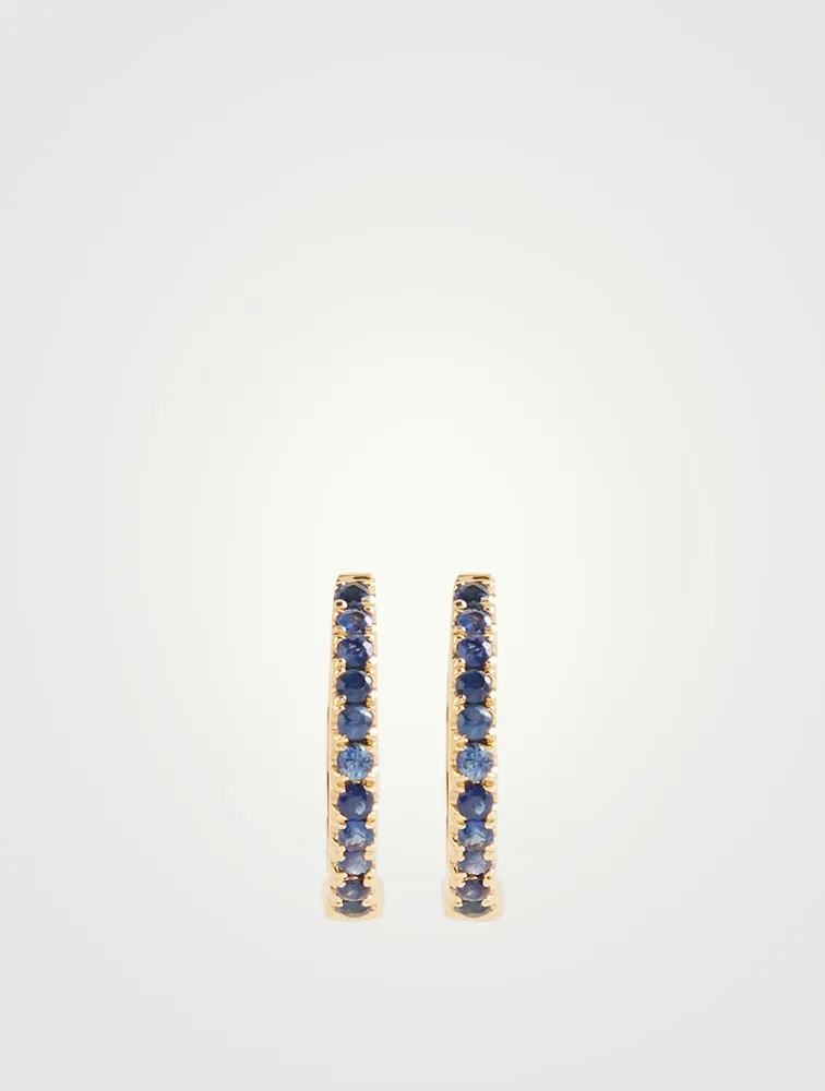 18K Gold Huggie Earrings With Blue Sapphires