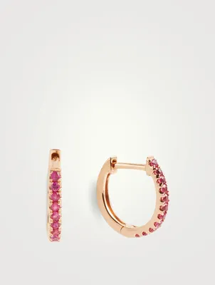 18K Rose Gold Huggie Earrings With Rubies