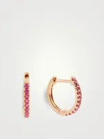 18K Rose Gold Huggie Earrings With Rubies