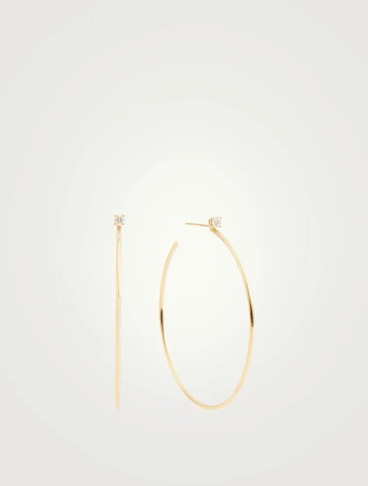 18K Gold Large Hoop Earrings With Diamonds