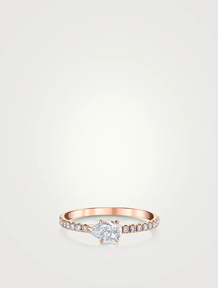 Sideways 18K Rose Gold Pear Diamond Ring