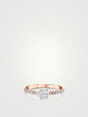 Sideways 18K Rose Gold Pear Diamond Ring