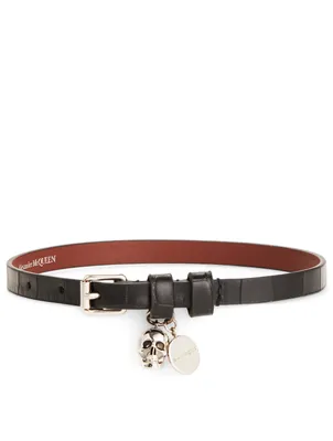 Croc-Embossed Leather Charm Bracelet