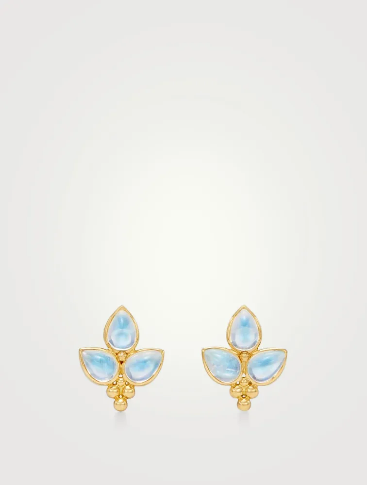 18K Gold Foglia Trio Earrings With Royal Blue Moonstone