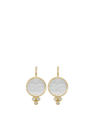 18K Gold Moonface Earrings With Crystal And Diamonds