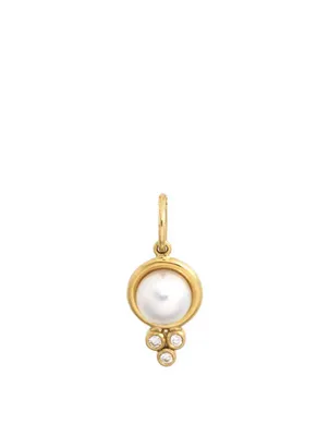 18K Gold Classic Pearl Pendant With Pearls And Diamonds