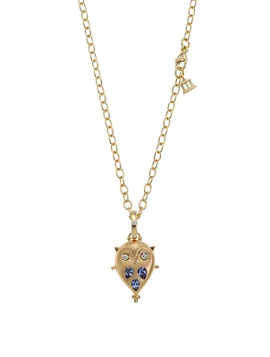 18K Gold Small Owl Locket With Tanzanite And Diamonds