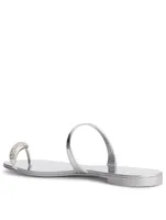 Metallic Leather Sandals With Crystal Toe Ring