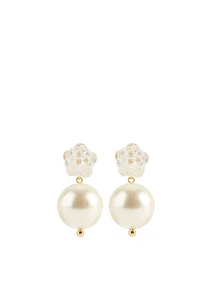 Crystal Faux Pearl Flower Earrings
