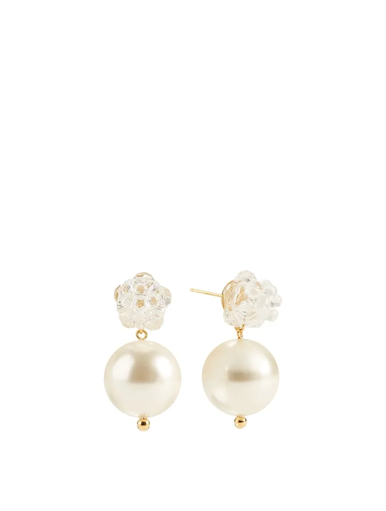 Crystal Faux Pearl Flower Earrings