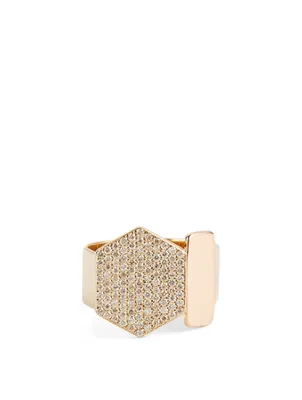 14K Rose And Yellow Gold Hexagon Ring With Diamonds