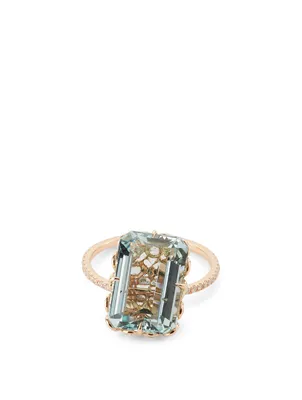 18K Rose Gold Ring With Aquamarine And Diamonds