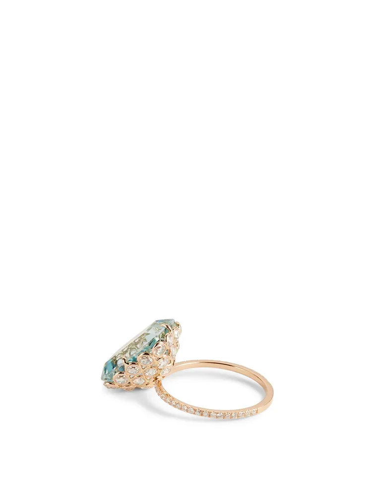 18K Rose Gold Ring With Aquamarine And Diamonds