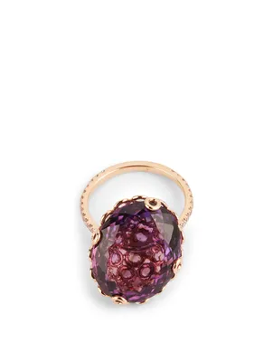 18K Gold Rose Gold Amethyst Ring With Diamonds