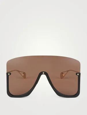 Oversized Shield Sunglasses With Star Rivets
