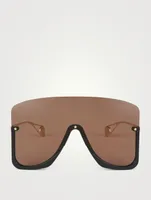 Oversized Shield Sunglasses With Star Rivets