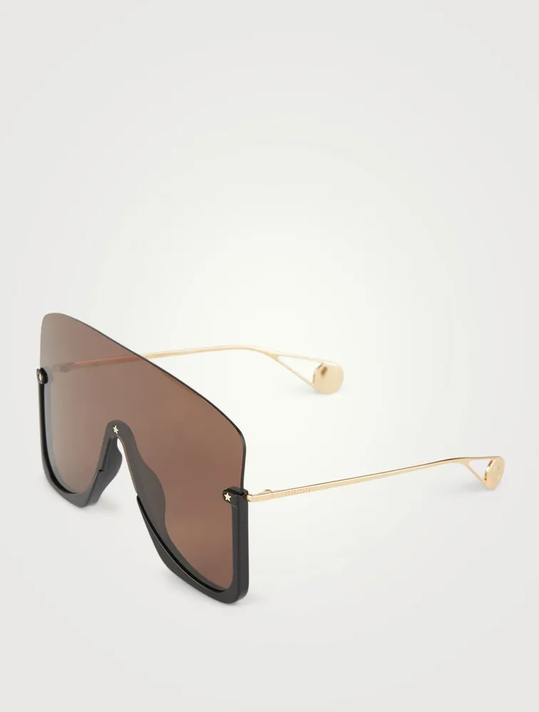 Oversized Shield Sunglasses With Star Rivets