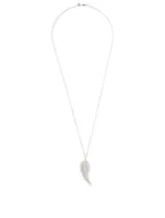 Large 14K White Gold Single Wing Charm Necklace With Diamonds