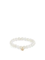 Chalcedony Beaded Bracelet With 14K Gold Diamond Star Charm