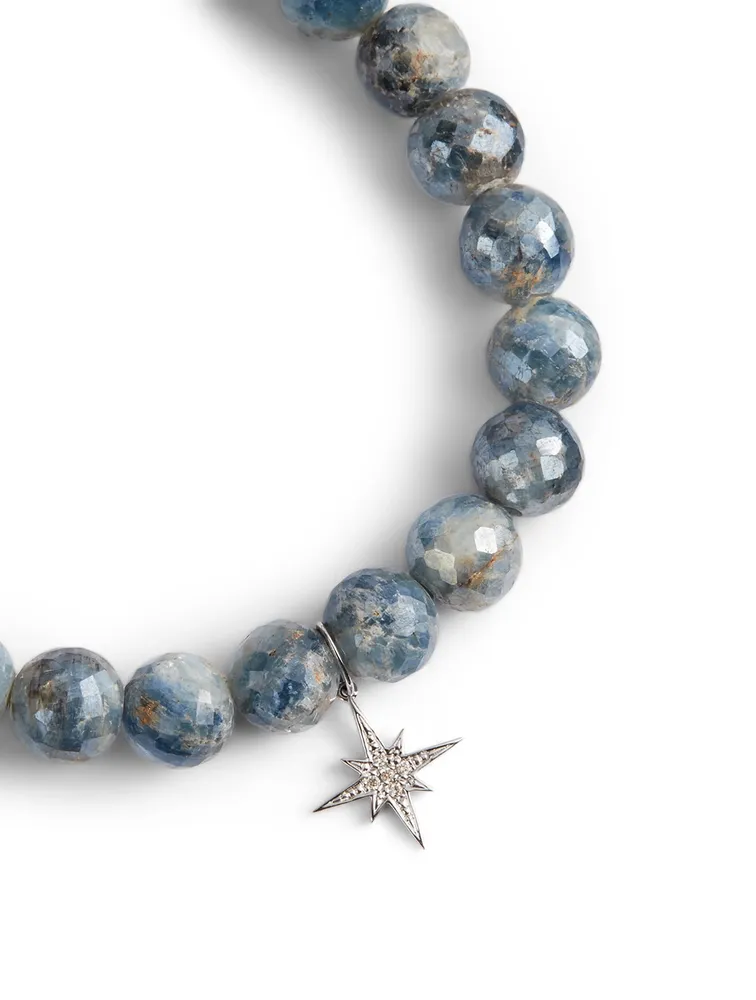 Kyanite Beaded Bracelet With 14K Gold Diamond Starburst Charm