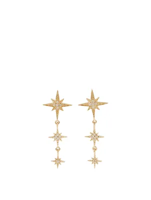 14K Gold Starburst Triple Drop Earrings With Diamonds