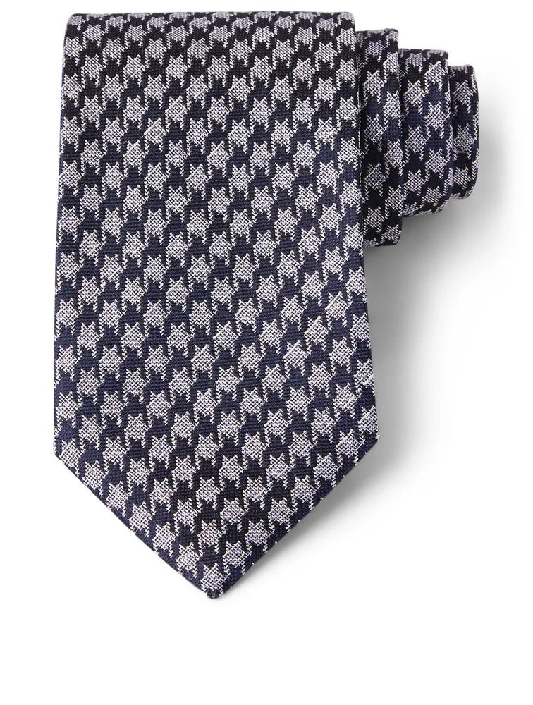 Silk And Linen Tie In Houndstooth