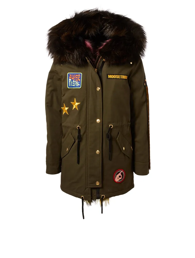Superfreak Patch Parka With Fur Trim