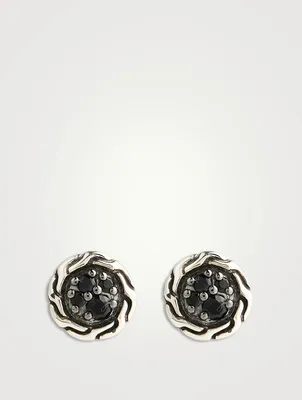 Carved Chain Silver Stud Earrings