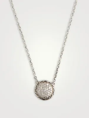 Carved Chain Silver Pendant Necklace With Diamonds