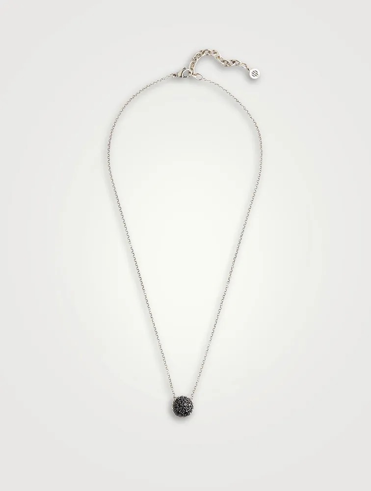 Carved Chain Silver Pendant Necklace With Black Spinel
