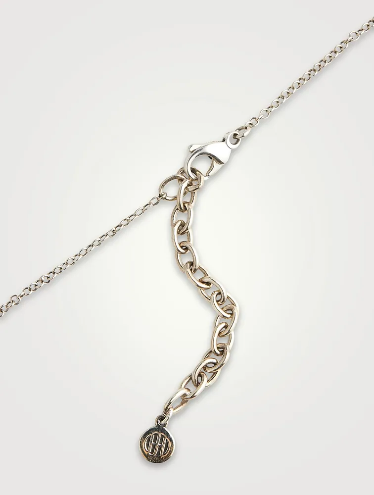 Carved Chain Silver Pendant Necklace With Black Spinel