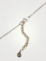 Carved Chain Silver Pendant Necklace With Black Spinel