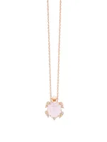 Honu The Turtle Rose Gold Pendant Necklace With Pink Quartz And Diamonds