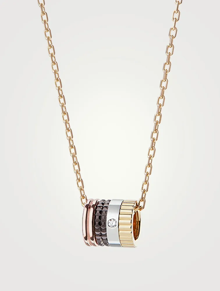 Quatre Classique Gold Mini Pendant Necklace With PVD And Diamond