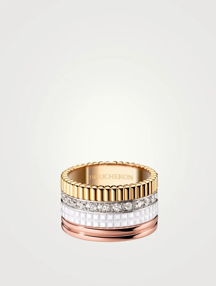 White Edition Quatre Gold Ring With Ceramic And Diamonds