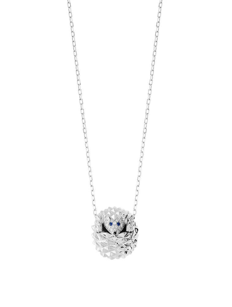 Hans The Hedgehog Pendant White Gold Necklace With Sapphires And Diamonds