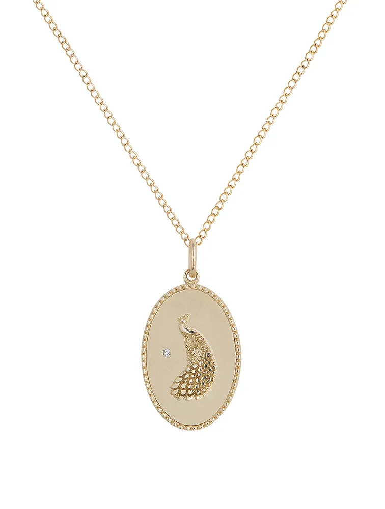 Peacock 10K Gold Diamond Pendant Necklace