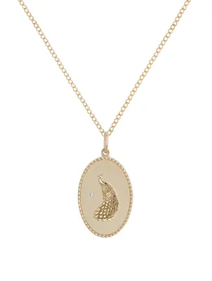 Peacock 10K Gold Diamond Pendant Necklace