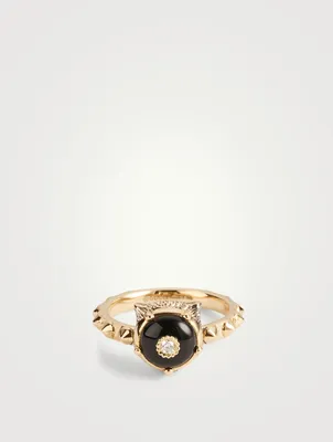 Le Marché Des Merveilles 18K Gold Feline Ring With Onyx And Diamonds