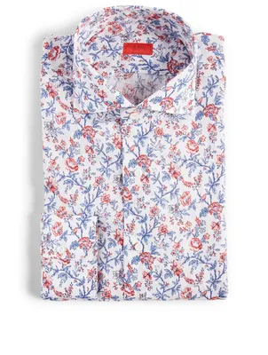 Cotton And Linen Dress Shirt Floral Print