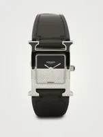Heure H PM Leather Strap Watch With Diamonds