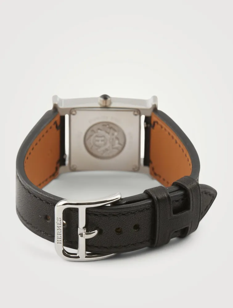 Heure H PM Leather Strap Watch With Diamonds