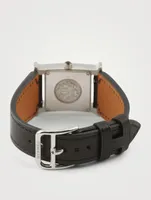 Heure H PM Leather Strap Watch With Diamonds