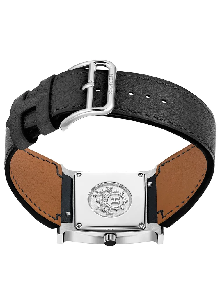 Heure H PM Leather Strap Watch With Diamonds